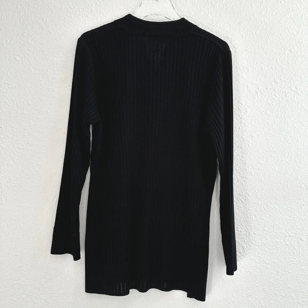 Exclusively Misook Ribbed Knit Tunic Top Womens Large Black Long Sleeve‎ Modest